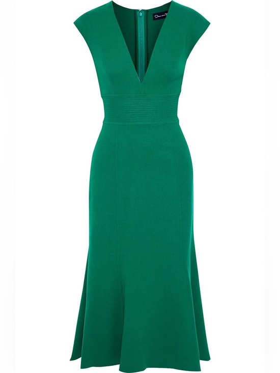 Oscar de la Renta Dresses & Skirts - Oscar de la Renta Emerald Green V-Neck Cap Sleeve Maxi Dress
